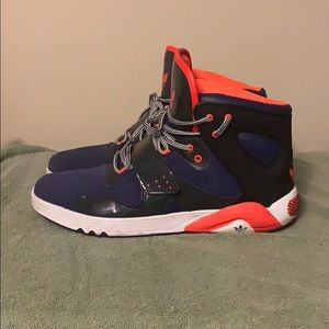 purple and orange adidas shoes